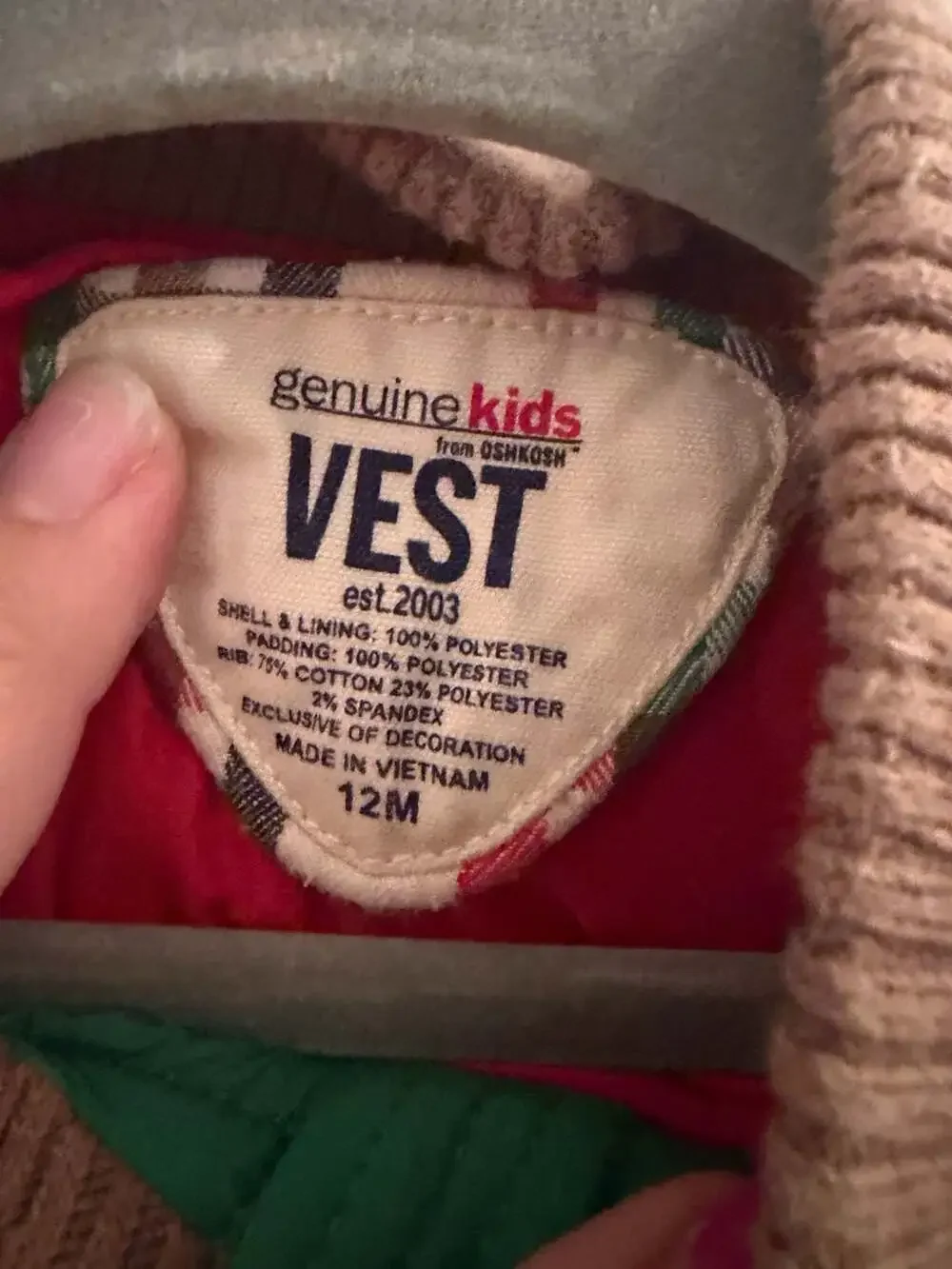 Genuine Kids from OshKosh Green Puffer Vest 12M